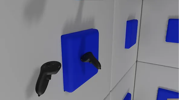 VR controller pressing a tile